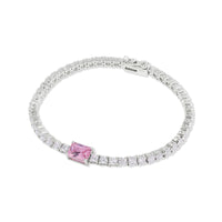Pave 925 Sterling Silver Baguette Pink Tennis Bracelet | Wanderlust + Co