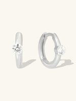 Floating Diamond 14K White Gold 10mm Huggie Earrings