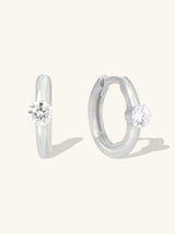 Floating Diamond 14K White Gold 10mm Huggie Earrings