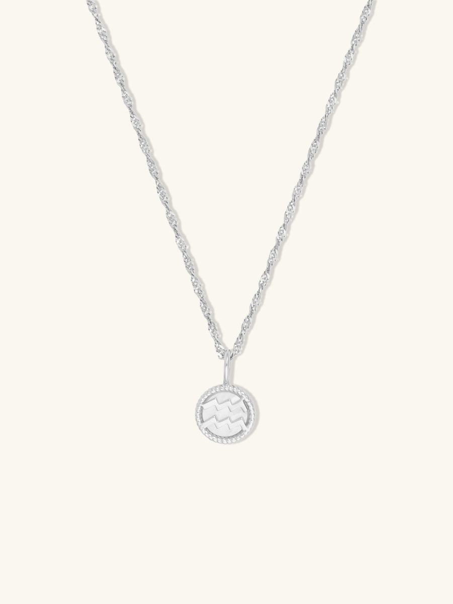 Aquarius Zodiac Mother of Pearl 925 Sterling Silver Pendant | Wanderlust + Co