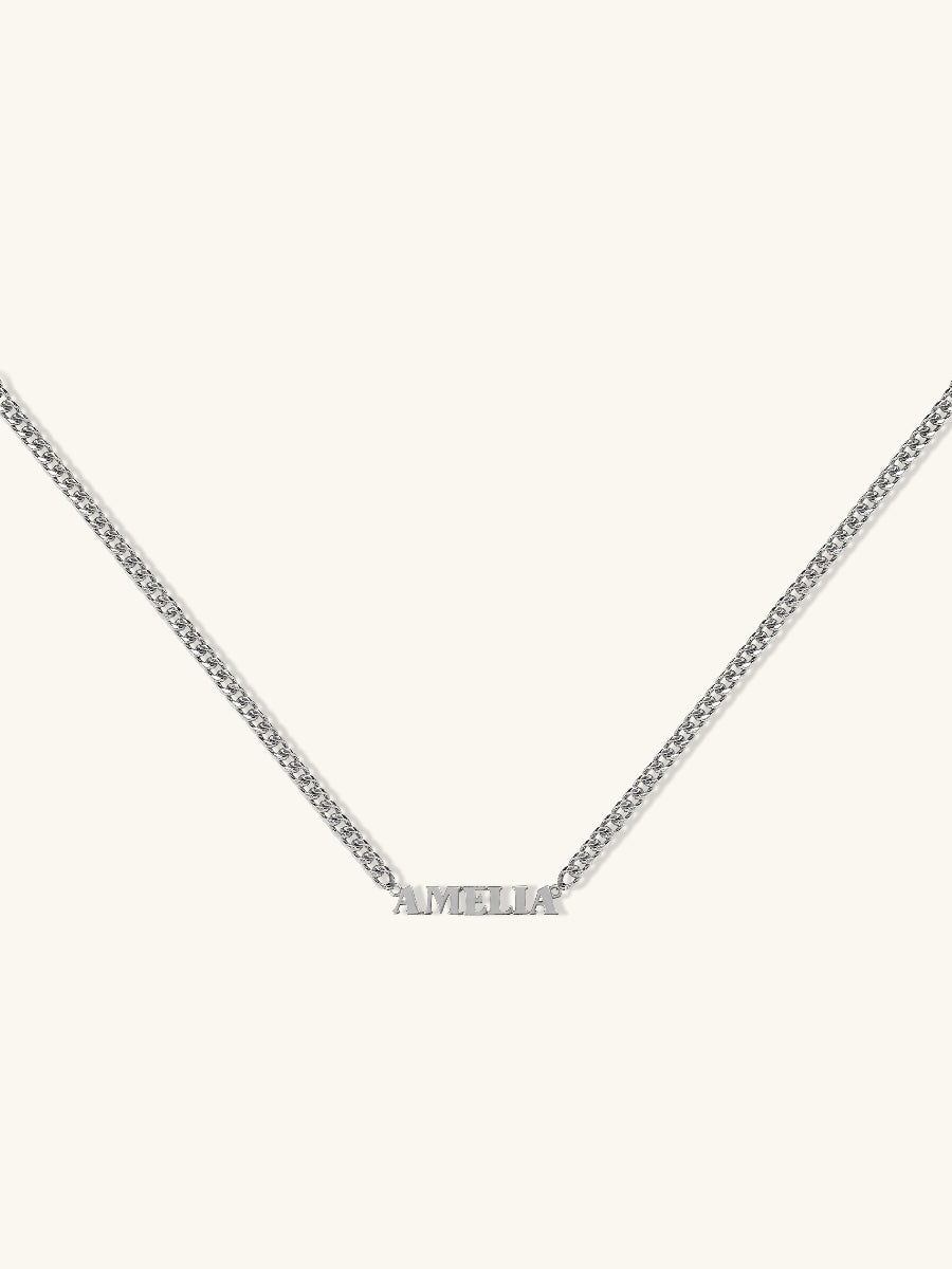 Sterling Silver Nameplate Necklace With XL Curb Chain | Wanderlust + Co