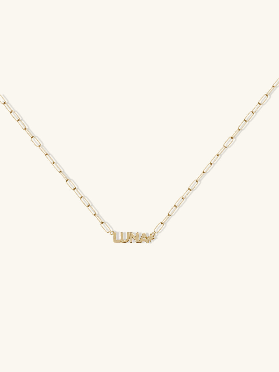 14K Gold Vermeil Nameplate Necklace With Chain Link | Wanderlust + Co
