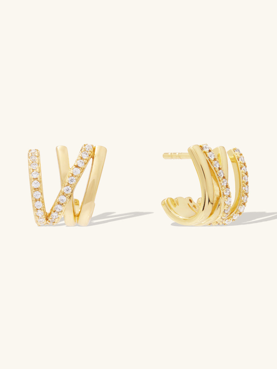 Double Pave V Gold Stud Earrings | Wanderlust + Co