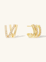 Double Pave V Gold Stud Earrings
