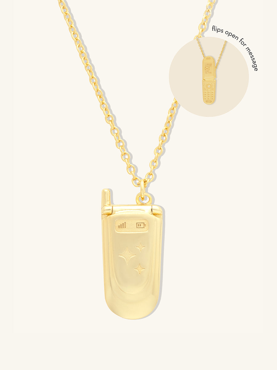 Flip Phone Gold Locket Necklace
