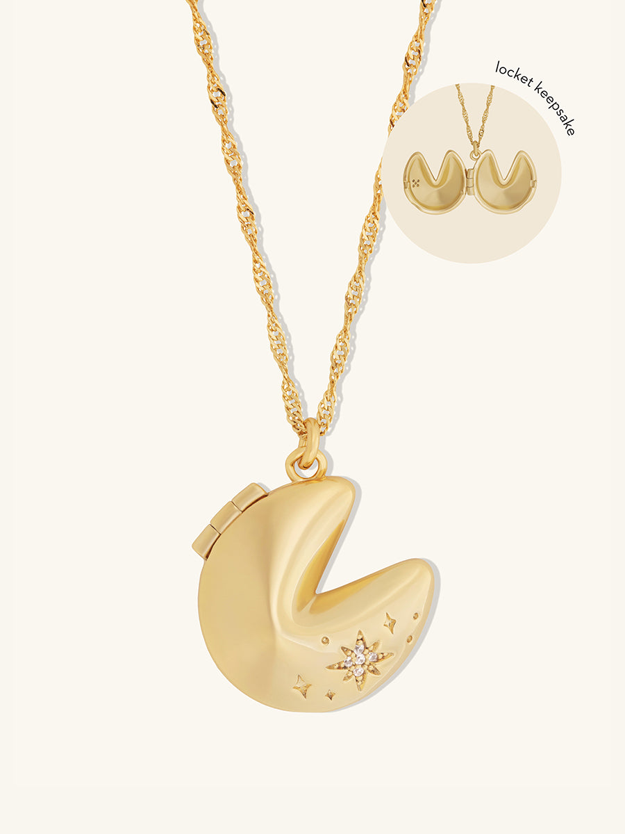 Fortune Cookie Gold Locket Necklace