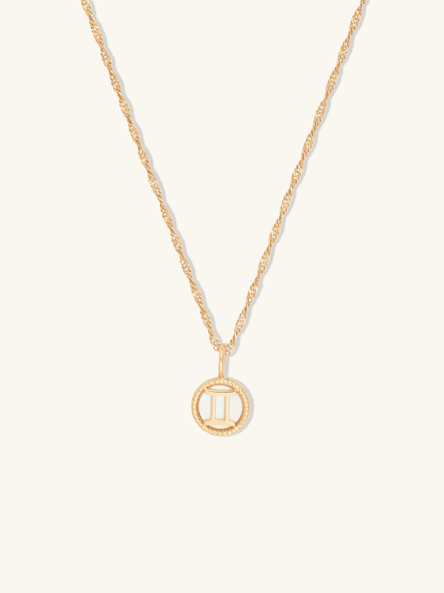 Gemini Zodiac Mother of Pearl 14K Gold Vermeil Pendant | Wanderlust +