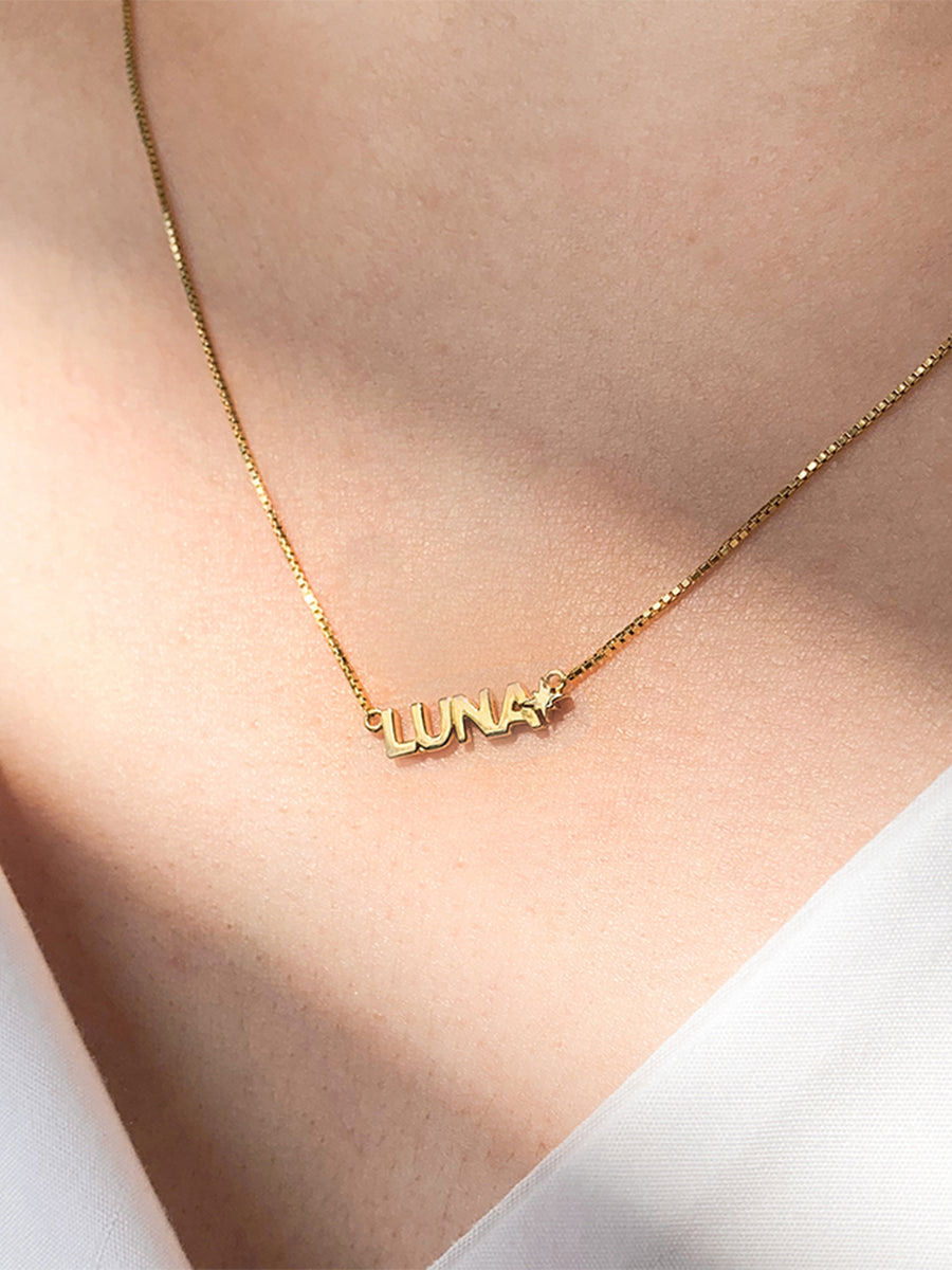 14K Gold Vermeil Nameplate Necklace With Classic Box Chain | Wanderlust + Co