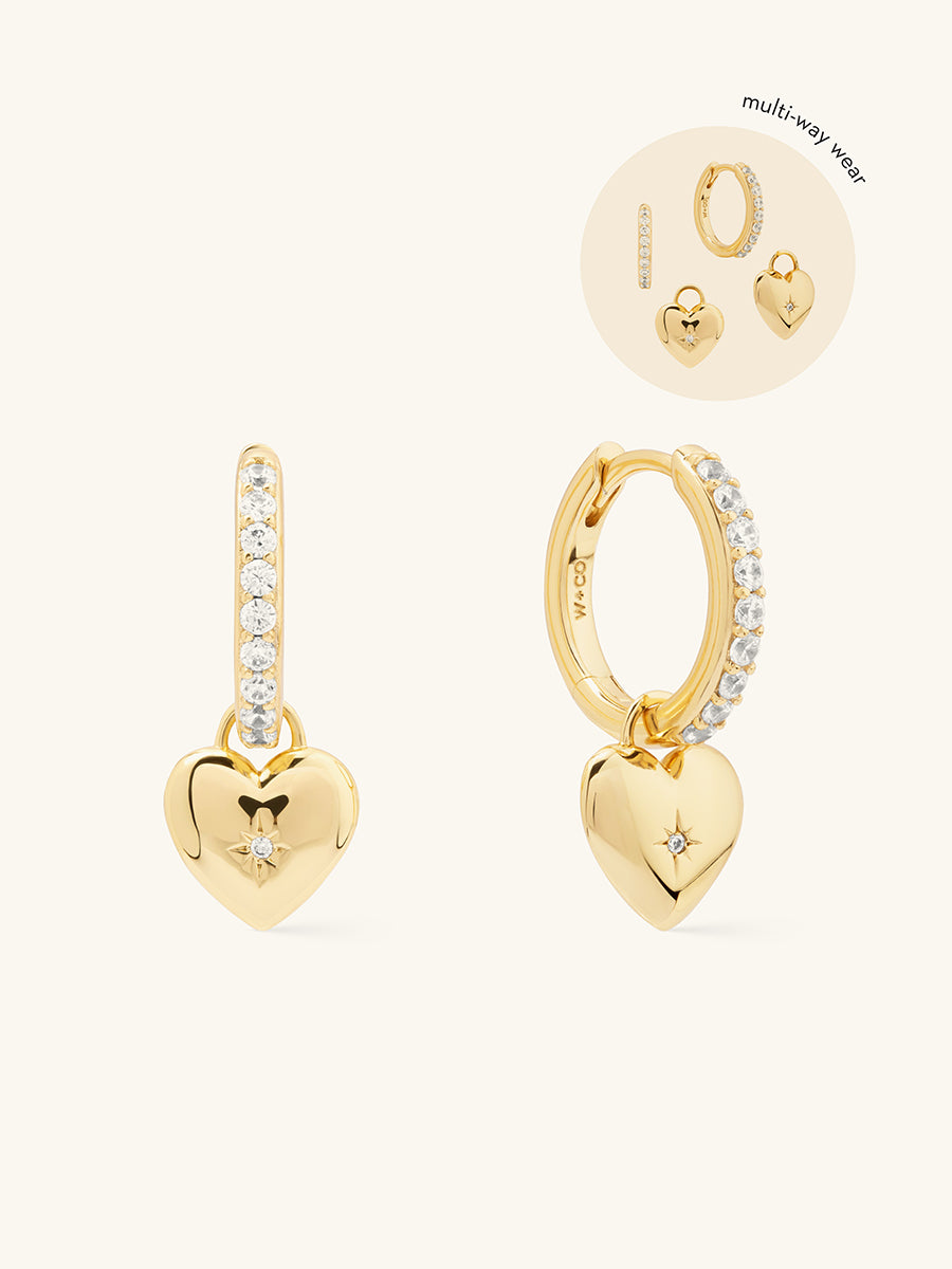 Heart Charm Gold Huggie Earrings