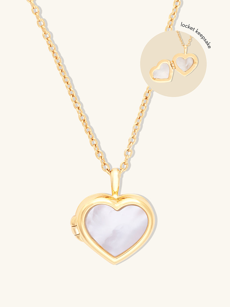 Heart Pearl & Gold Locket Necklace
