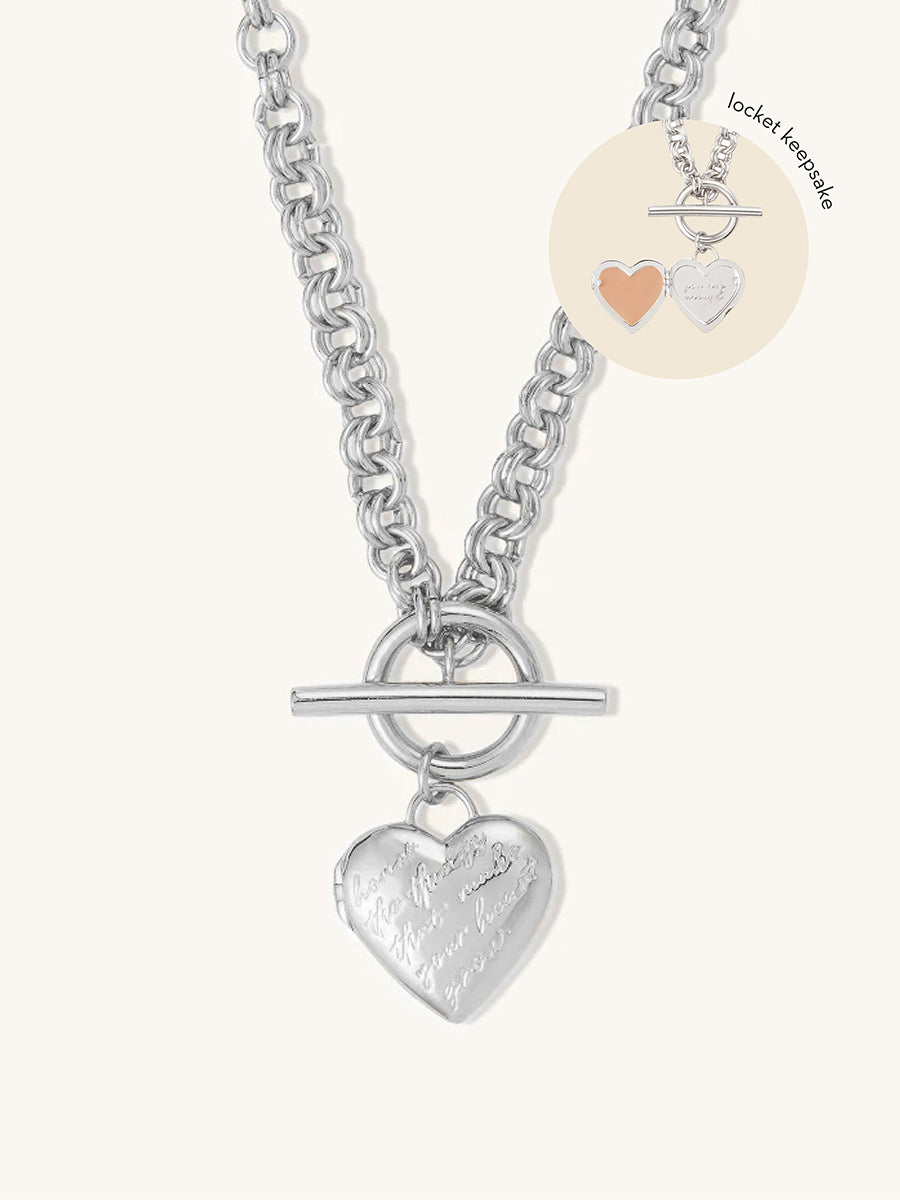 Honor Heart Mantra Silver Locket Necklace