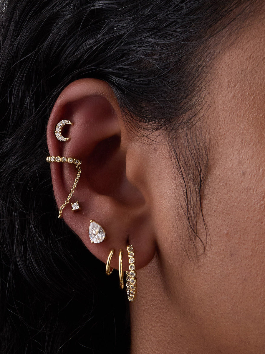Crescent Diamante Gold Barbell Earring