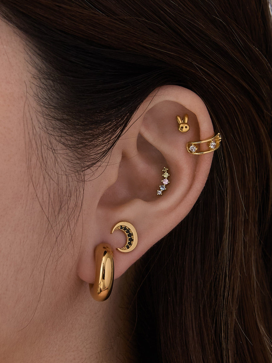 Shooting Star Rainbow & Gold Barbell Earring