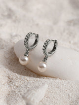 Pave Pearl Silver Drop 7mm Baby Huggie Earrings | Wanderlust + Co