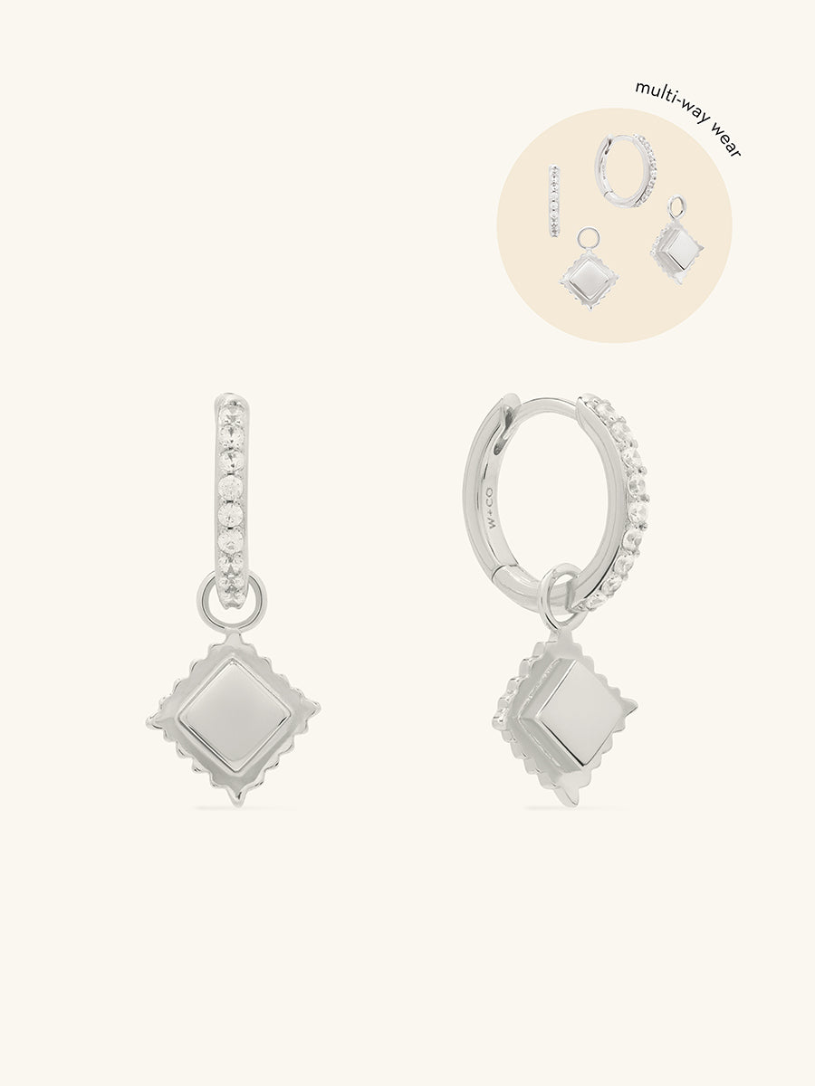 Ravioli Charm Silver Huggie Earrings