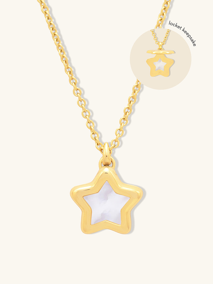 Star Pearl & Gold Locket Necklace