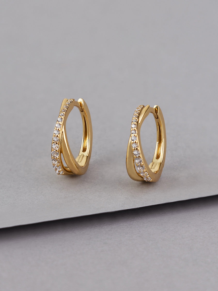 Twist Pave 14K Gold Vermeil 12mm Huggie Earrings | Wanderlust + Co