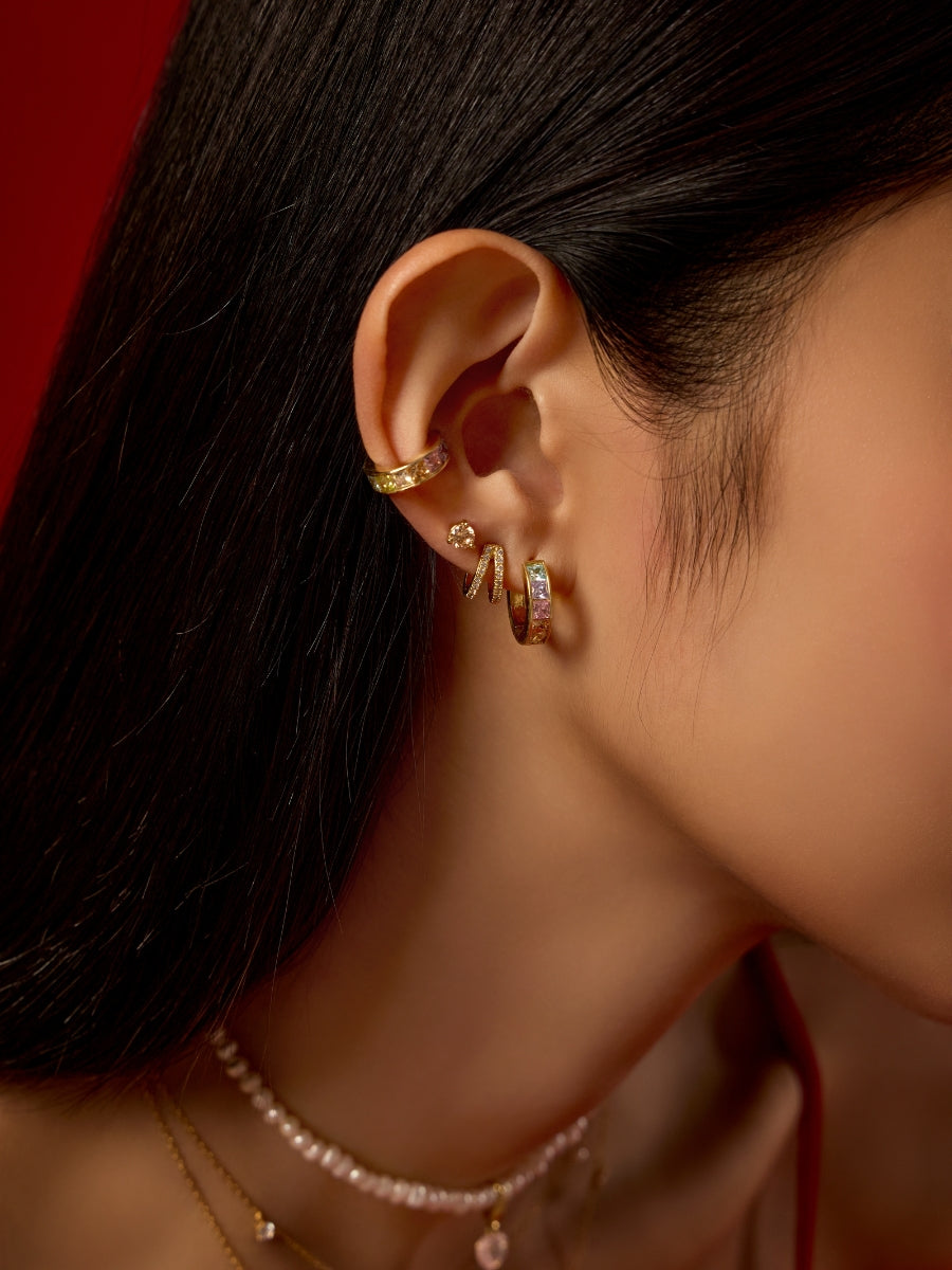 Rainbow Gem Gold 10mm Huggie Earrings