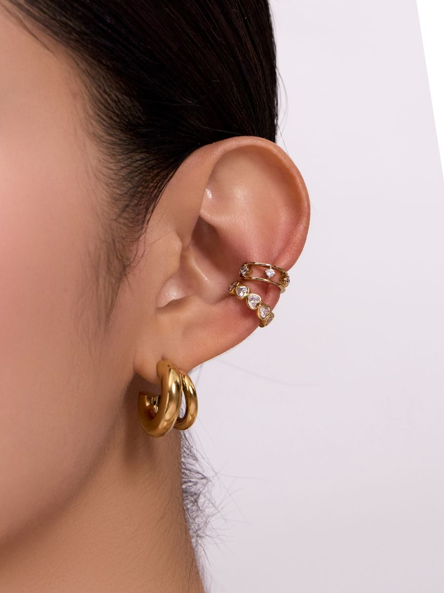 Hailey Double Nano Hoop 9mm Gold Earrings