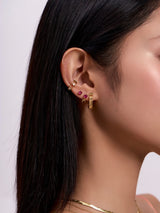 Ribbed Bar Gold 10mm Huggie Earrings