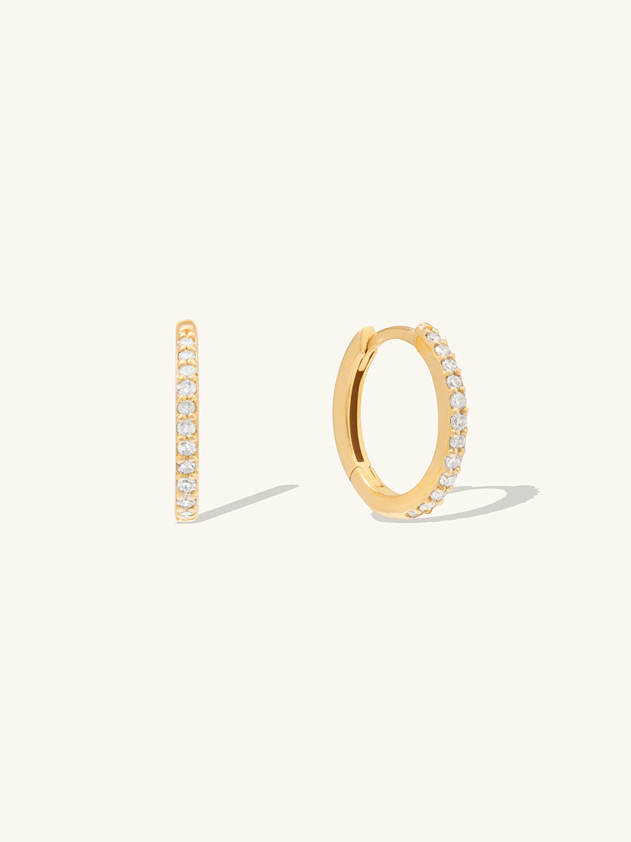 Classic Diamond Pave 14K Solid Gold 8mm Baby Huggie Earrings | Wanderlust + Co