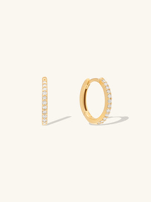 Classic Diamond Pave 14K Solid Gold 8mm Baby Huggie Earrings | Wanderlust + Co