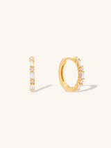 Classic Diamond Baguette 14K Solid Gold 8mm Baby Huggie Earrings | Wanderlust + Co