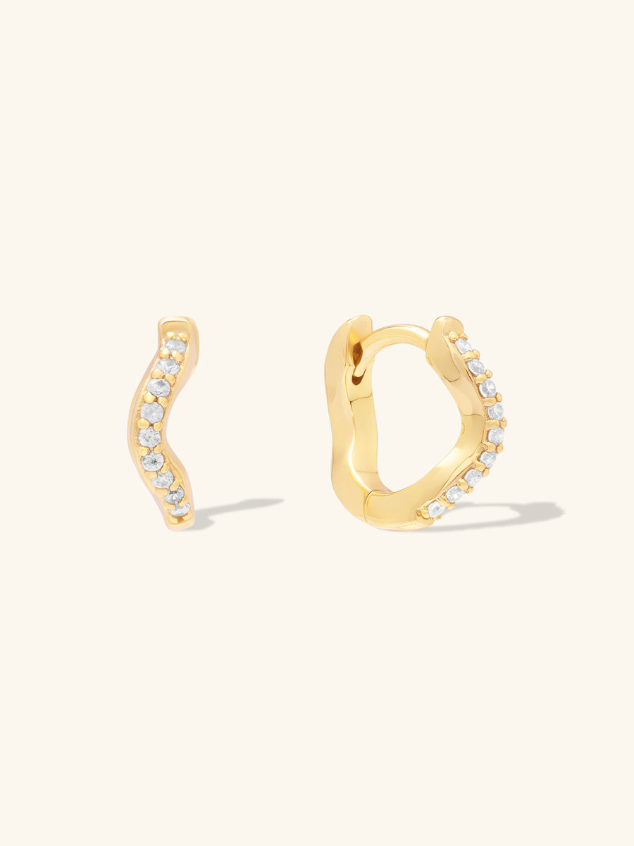 Scallop Pave Gold 8mm Baby Huggie Earrings | Wanderlust + Co