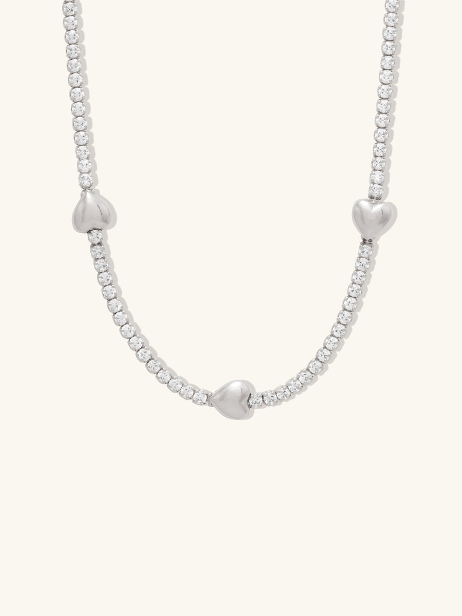 Heart Pave 925 Sterling Silver Petite Tennis Necklace | Wanderlust + Co