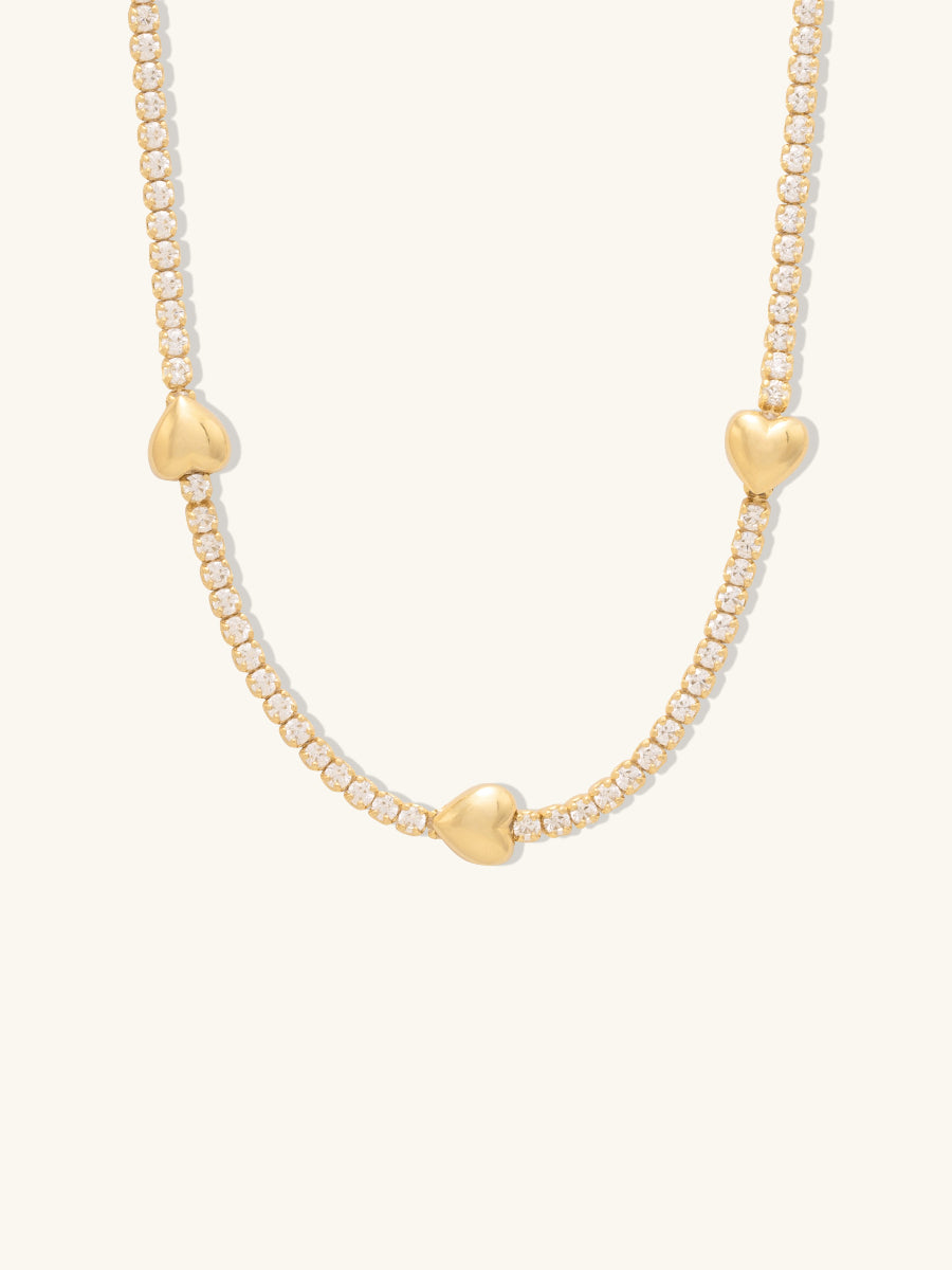 Heart Pave 14K Gold Vermeil Petite Tennis Necklace | Wanderlust + Co