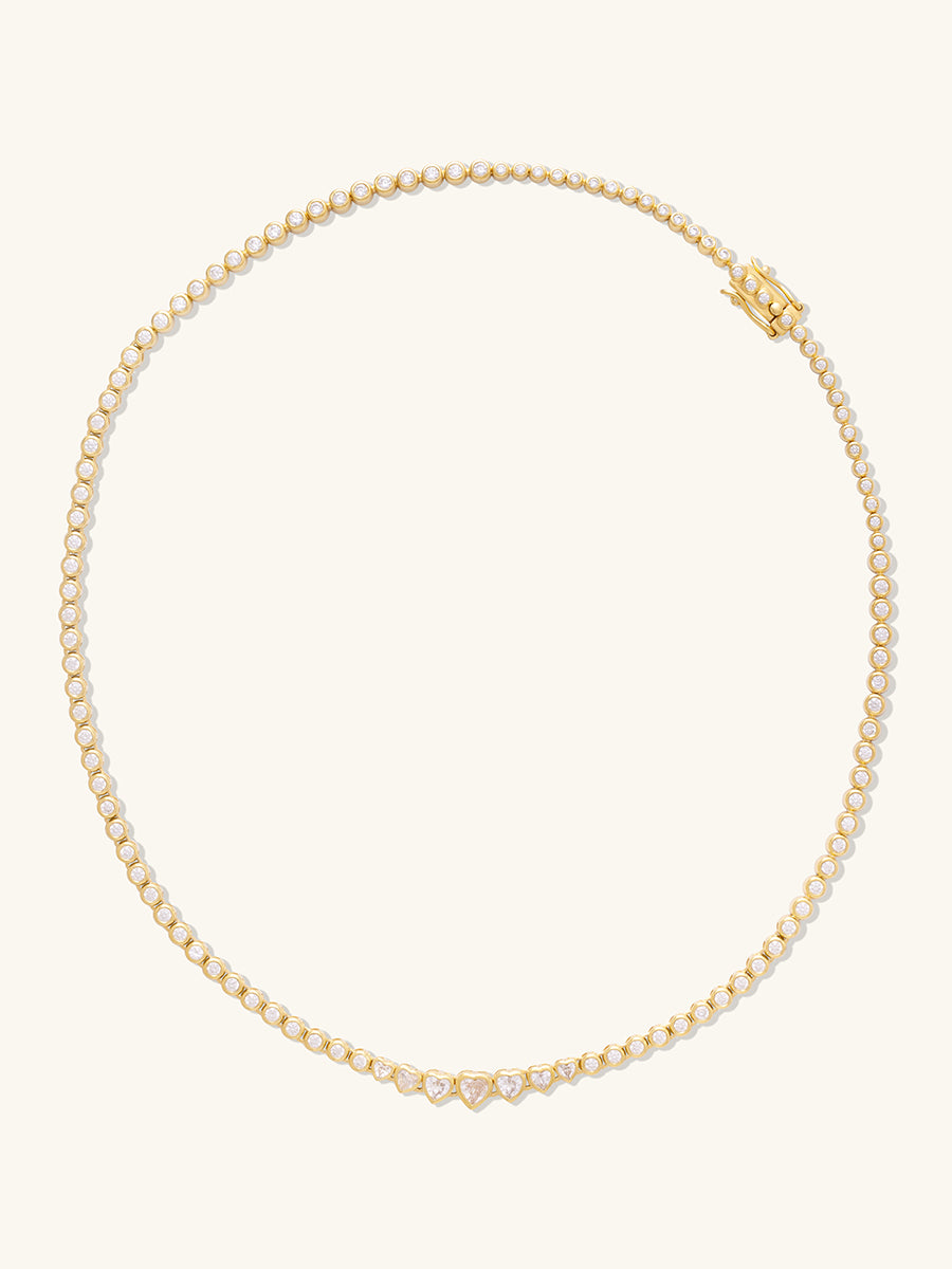 Heart Bezel 14k Gold Vermeil Tennis Necklace | Wanderlust + Co