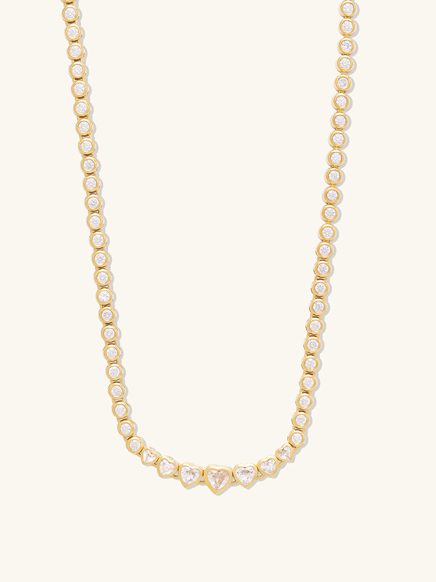 Heart Bezel 14k Gold Vermeil Tennis Necklace | Wanderlust + Co