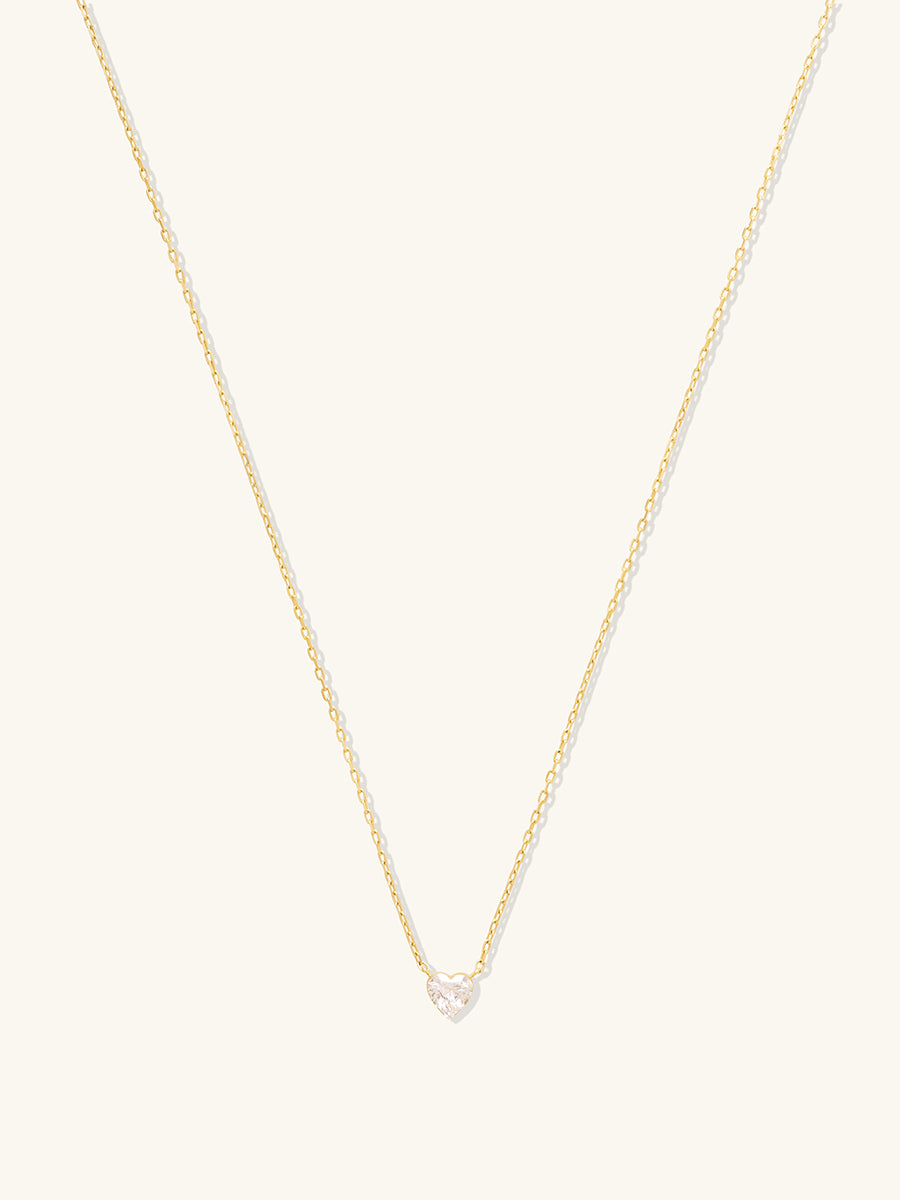 Solitaire Heart Diamond 14K Solid Gold Necklace | Wanderlust + Co