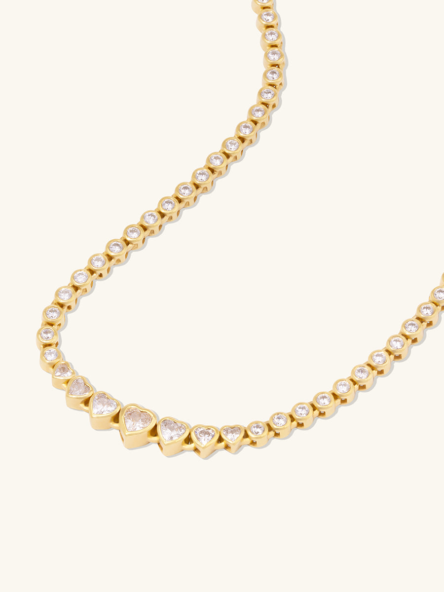 Heart Bezel 14k Gold Vermeil Tennis Necklace | Wanderlust + Co