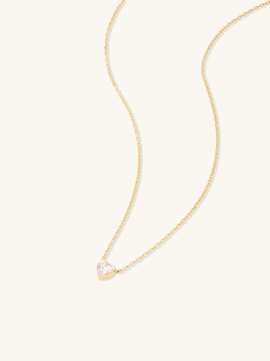 Solitaire Heart Diamond 14K Solid Gold Necklace | Wanderlust + Co