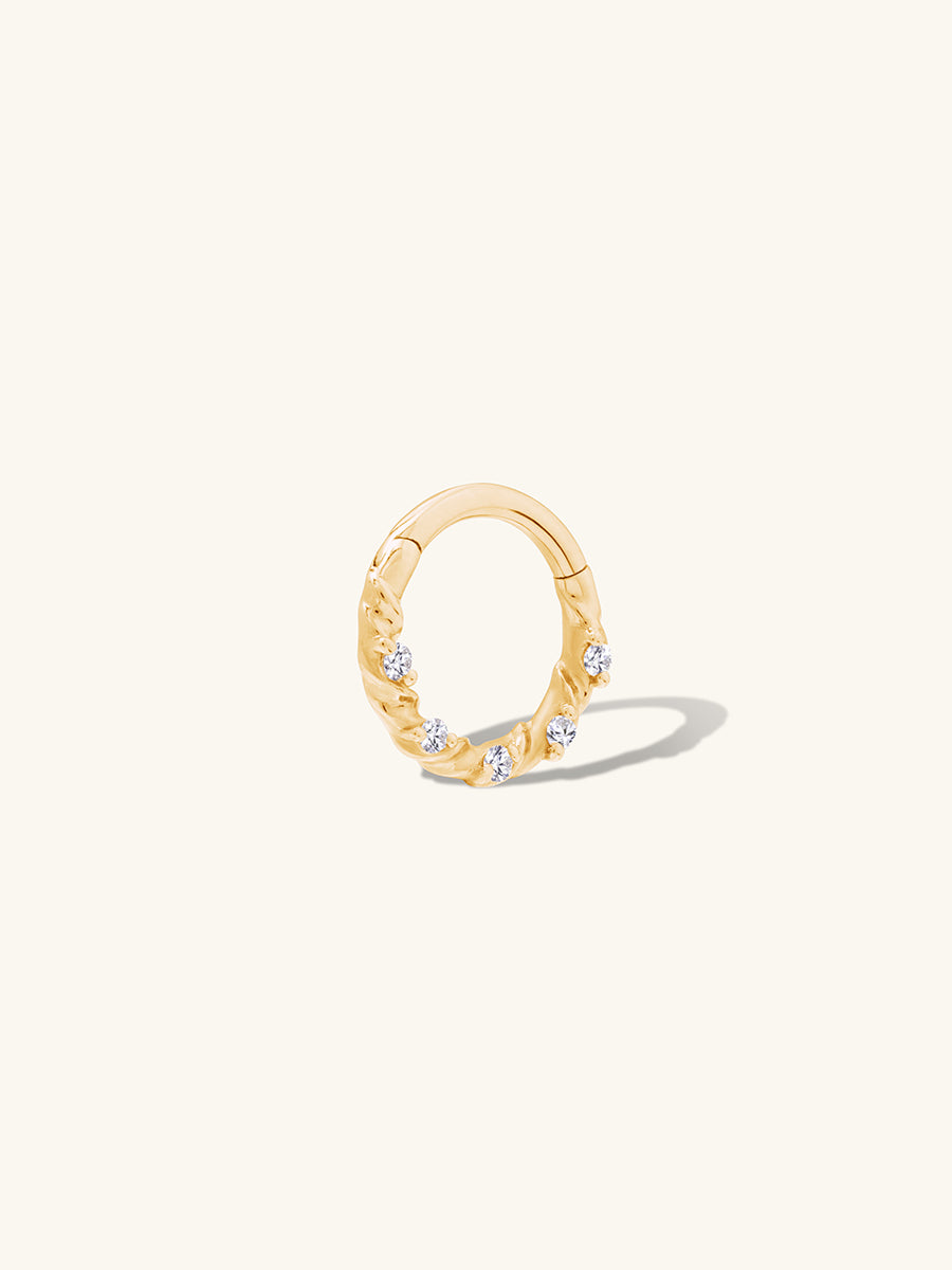 Heirloom Diamond Pave 14K Solid Gold Clicker Hoop Earring | Wanderlust + Co