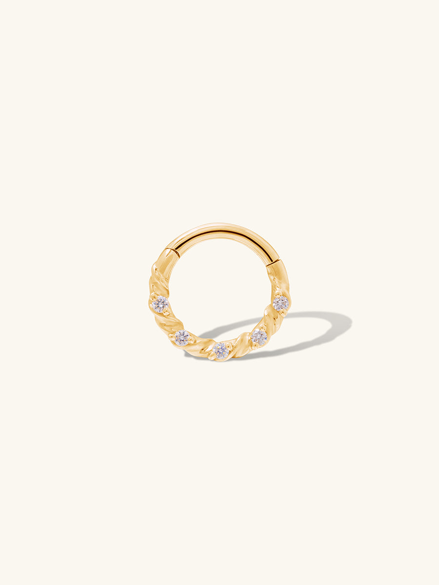 Heirloom Diamond Pave 14K Solid Gold Clicker Hoop Earring | Wanderlust + Co