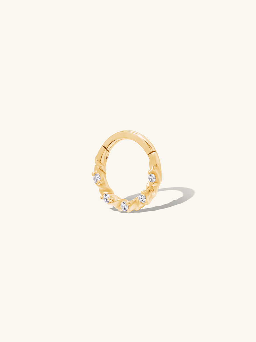 Heirloom Diamond Pave 14K Solid Gold Clicker Hoop Earring | Wanderlust + Co