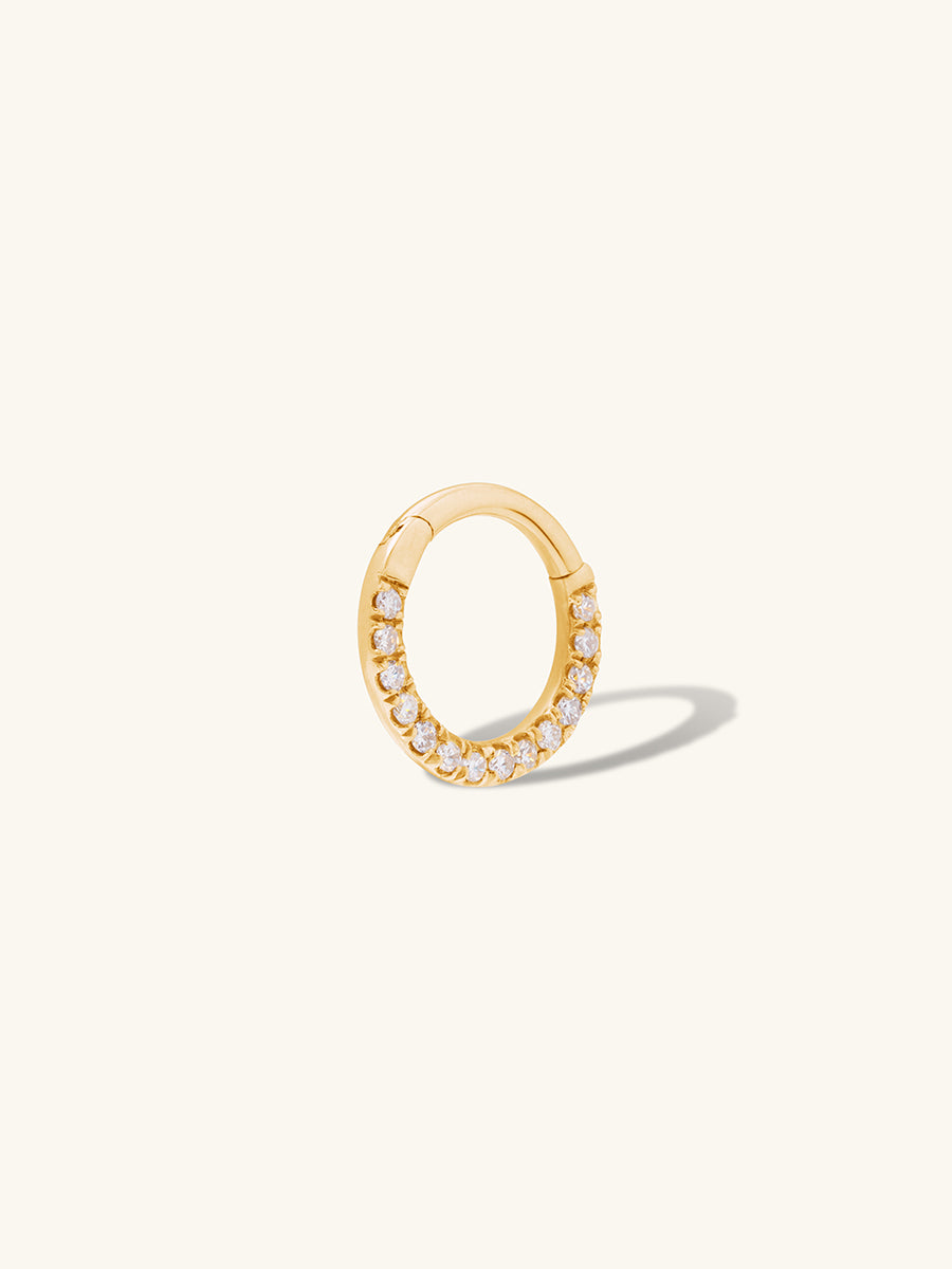 Eternity Diamond Pave 14K Solid Gold Clicker Hoop Earring | Wanderlust + Co