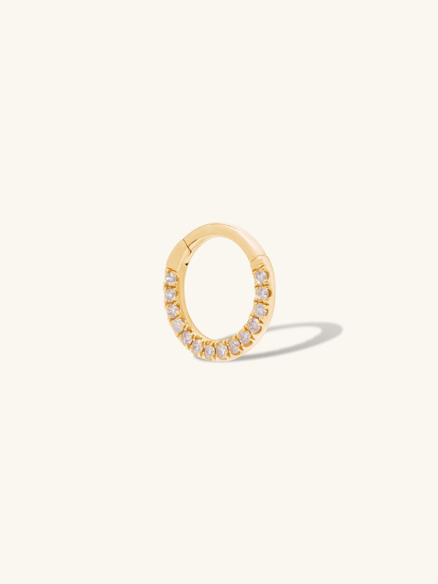 Eternity Diamond Pave 14K Solid Gold Clicker Hoop Earring | Wanderlust + Co