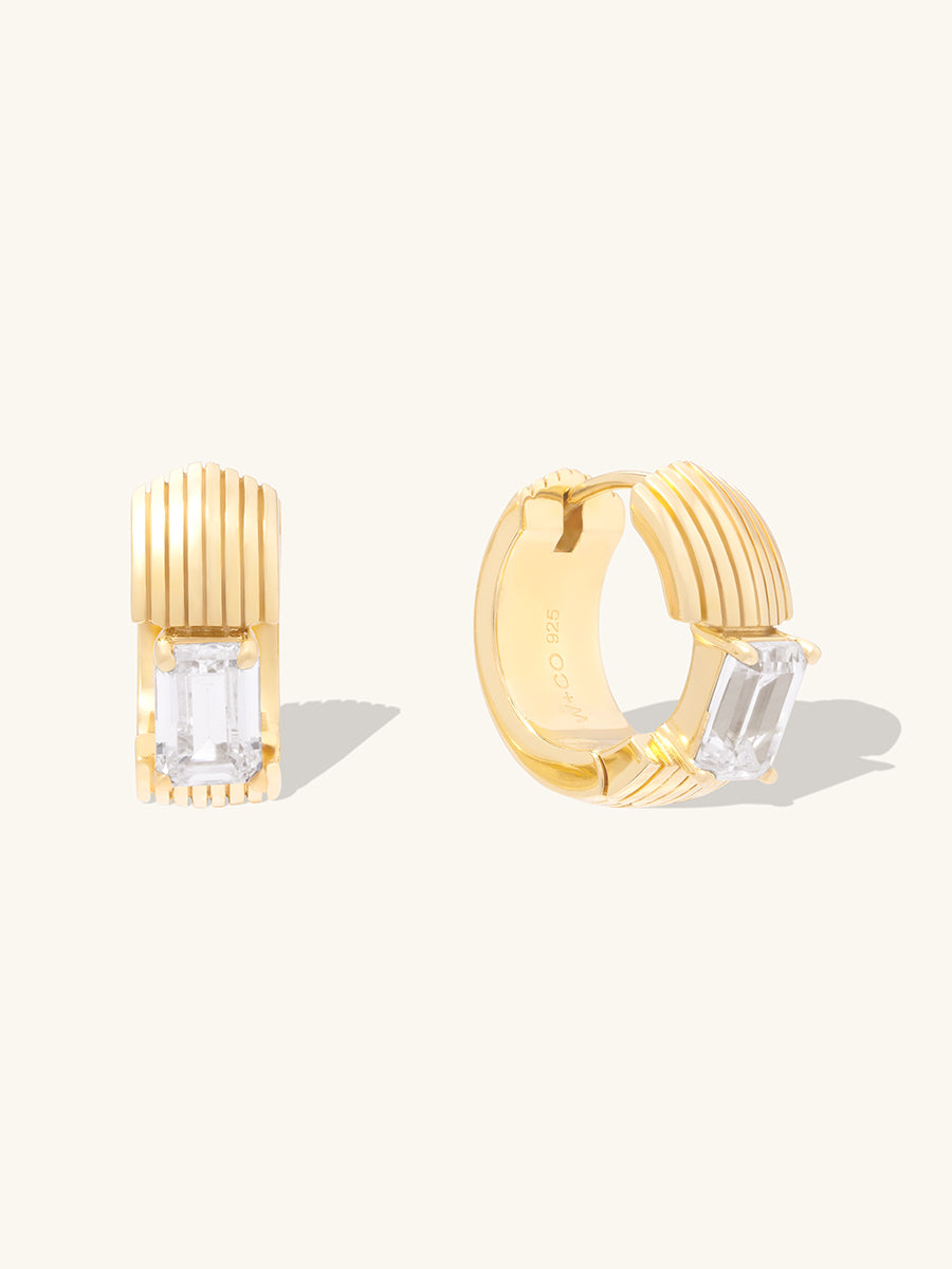 Fluted Emerald 14K Gold Vermeil Huggie Earrings | Wanderlust + Co