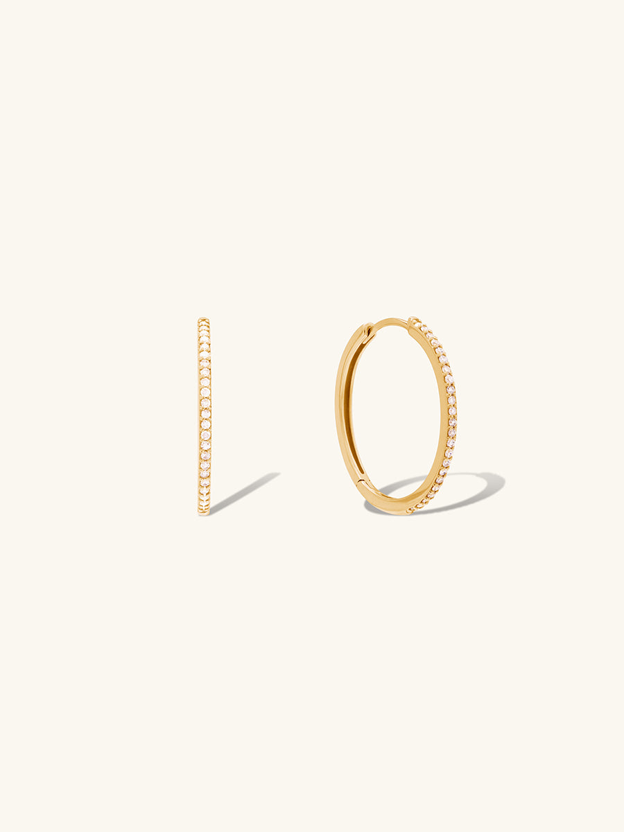 Eternity Diamond Pave 14K Solid Gold 17mm Huggie Earrings | Wanderlust + Co