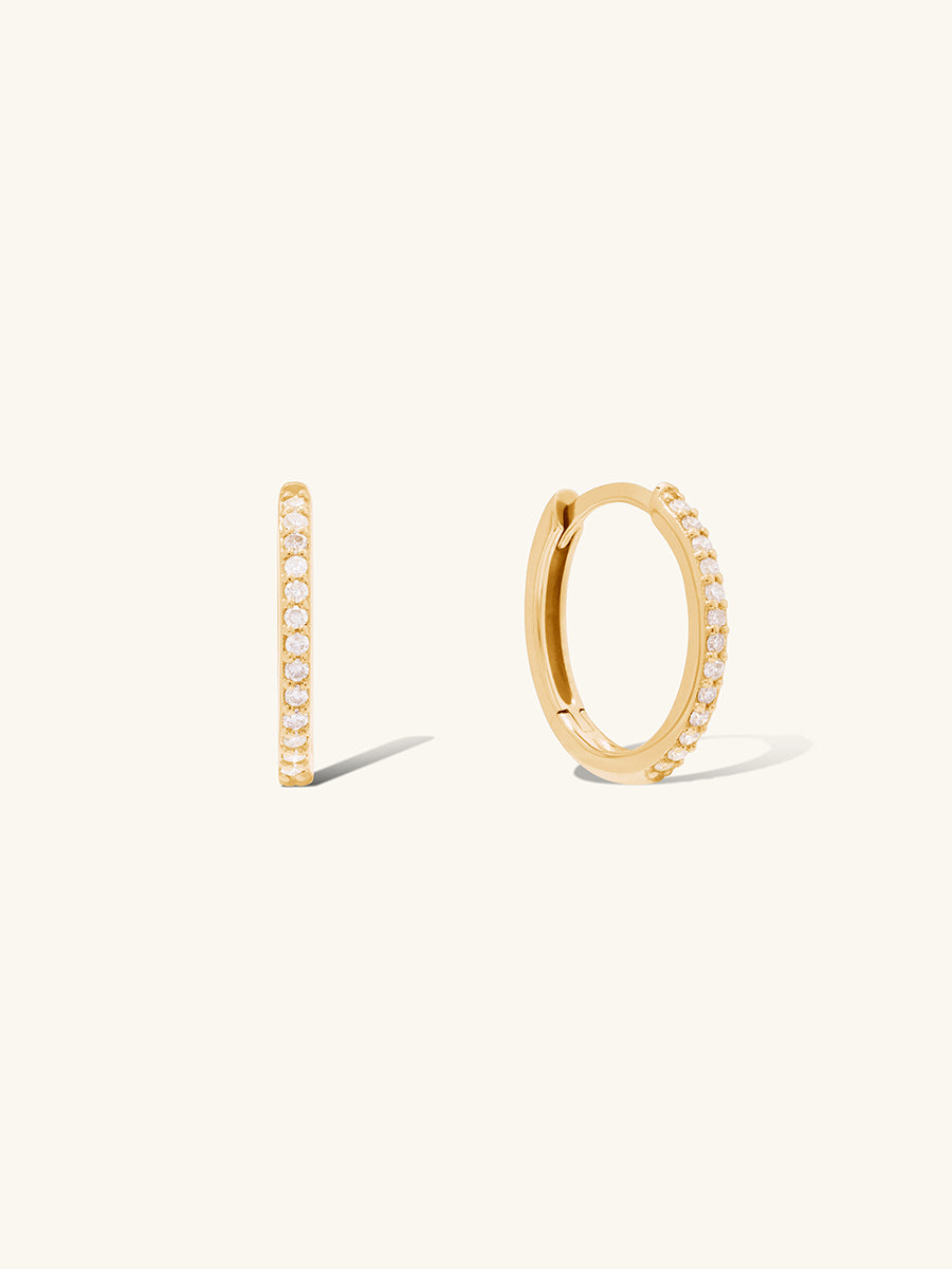 Eternity Diamond Pave 14K Solid Gold 10mm Huggie Earrings | Wanderlust + Co