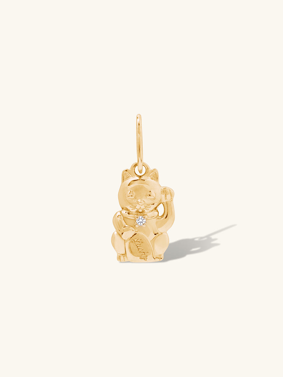 Diamond Lucky Cat 14K Solid Gold Charm | Wanderlust + Co