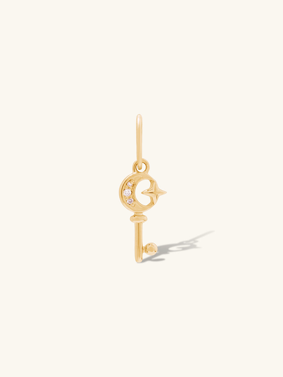 Diamond Crescent Key 14K Solid Gold Charm | Wanderlust + Co