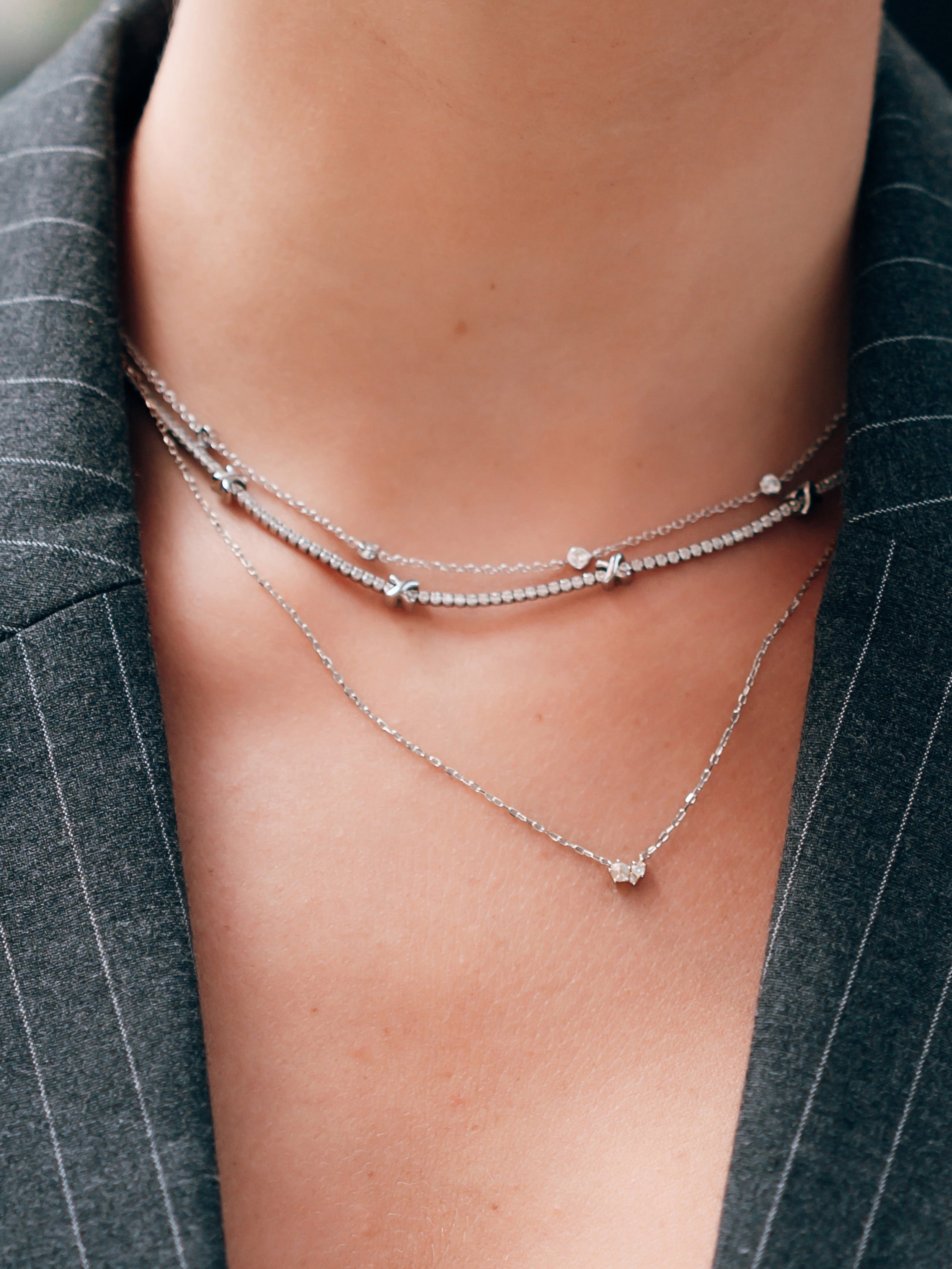 Cluster Diamond & Moonstone 14K White Gold Necklace