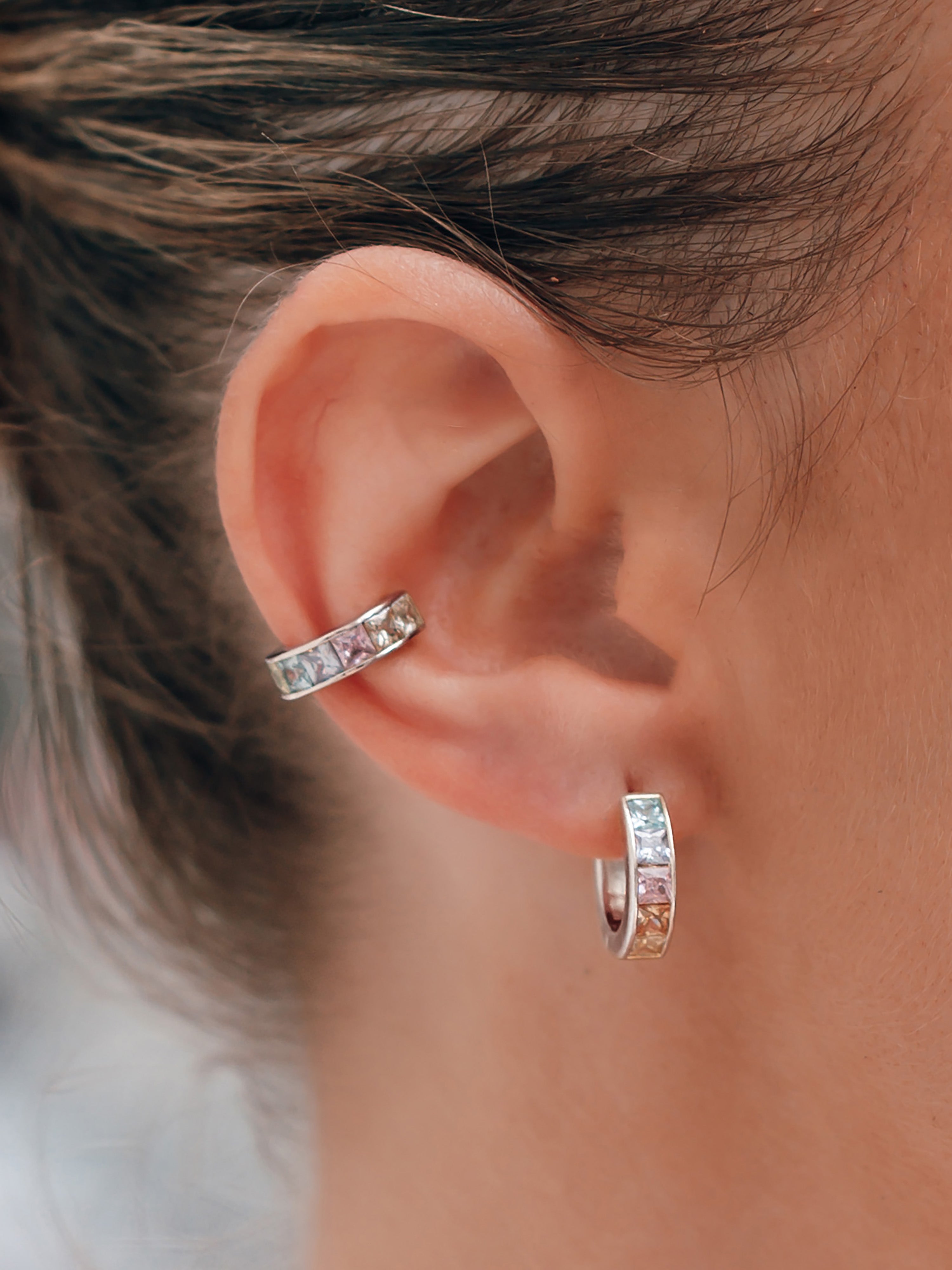 Rainbow Gem Silver 9mm Ear Cuff