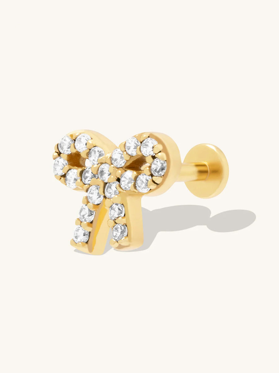 Bow Pave Gold Flat Back Earring | Wanderlust + Co