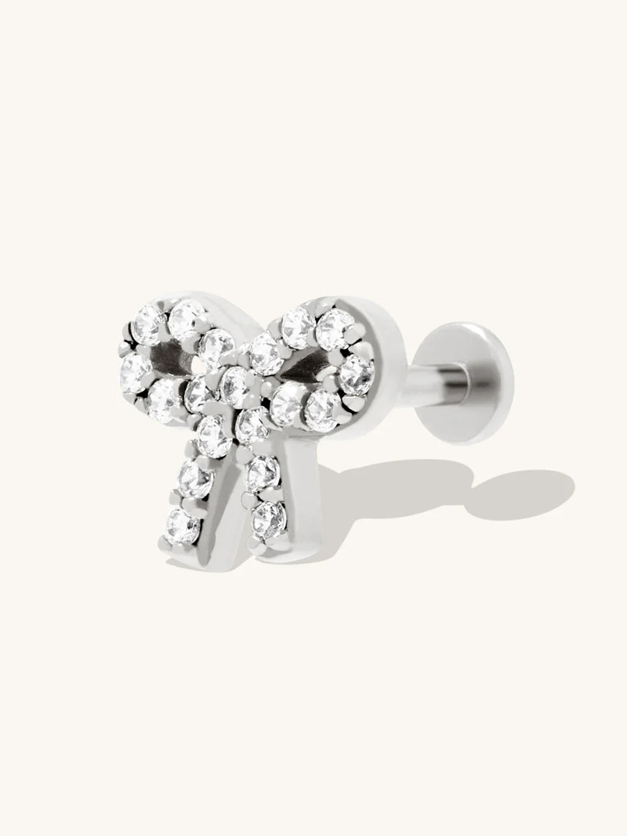 Bow Pave Silver Flat Back Earring | Wanderlust + Co