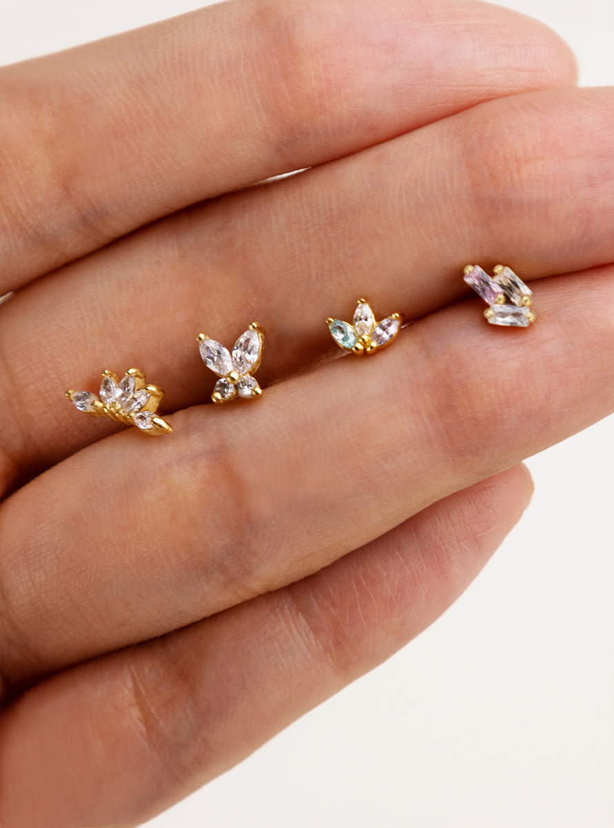 Trio Baguette Rainbow & Gold Flat Back Earring | Wanderlust + Co